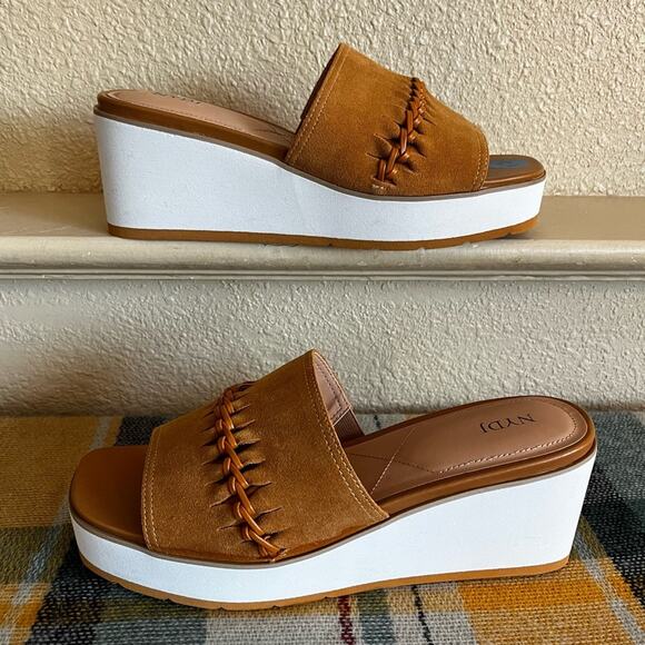 NYDJ Women's Rory Wedge Sandals Size 10 Suede Platform Slip On Boho Braided - Picture 13 of 13